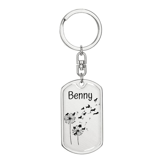 Personaized Dandelion Dachshund  Personalized Gold Or Steel Engraveable Dog Tag Key Chain