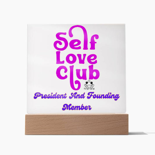 Self Love Club Plaque With Frog For Mental Health, Addiction, Sobriety, Recovery