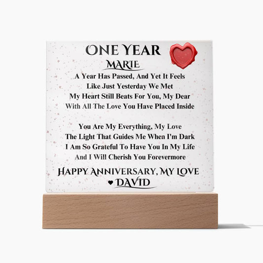 Personalized Acrylic Plaque, 1 Year Anniversary Gift For Girlfriend, Wife, Dating Anniversary For Her, LED Upgrade