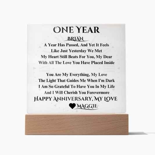 Personalized Acrylic Plaque With Translucent Roman Numeral Clock, One Year Anniversary Gifts For Boyfriend, Husband, Anniversary Gifts For Him 1 Year, LED Upgrade