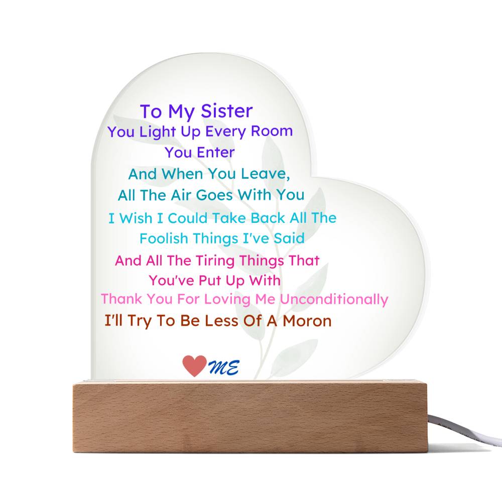 Funny And Sentimental Gift To Sister From Sister Or Brother,Love,  Acrylic Heart Plaque