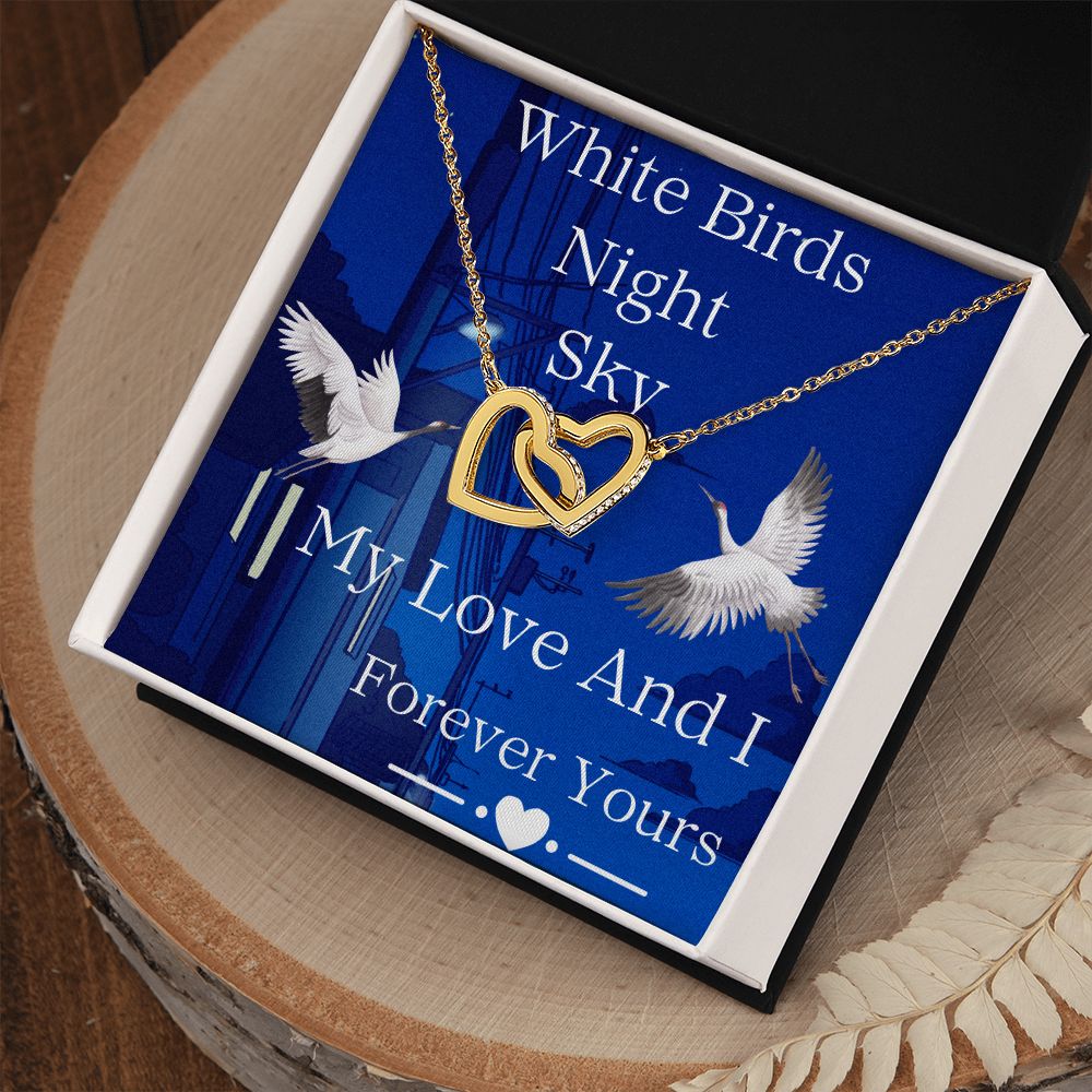 Interlocking Hearts-White Birds Night Sky, My Love And I. Forever Yours-Anime Gift Love, To My Anime Wife Gift, To My Anime Girlfriend Gift, To My Anime Fiance Gift, To My Anime Partner Gift, Anime Gift Love