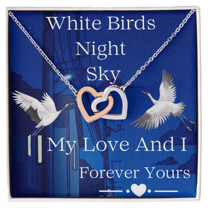 Interlocking Hearts-White Birds Night Sky, My Love And I. Forever Yours-Anime Gift Love, To My Anime Wife Gift, To My Anime Girlfriend Gift, To My Anime Fiance Gift, To My Anime Partner Gift, Anime Gift Love