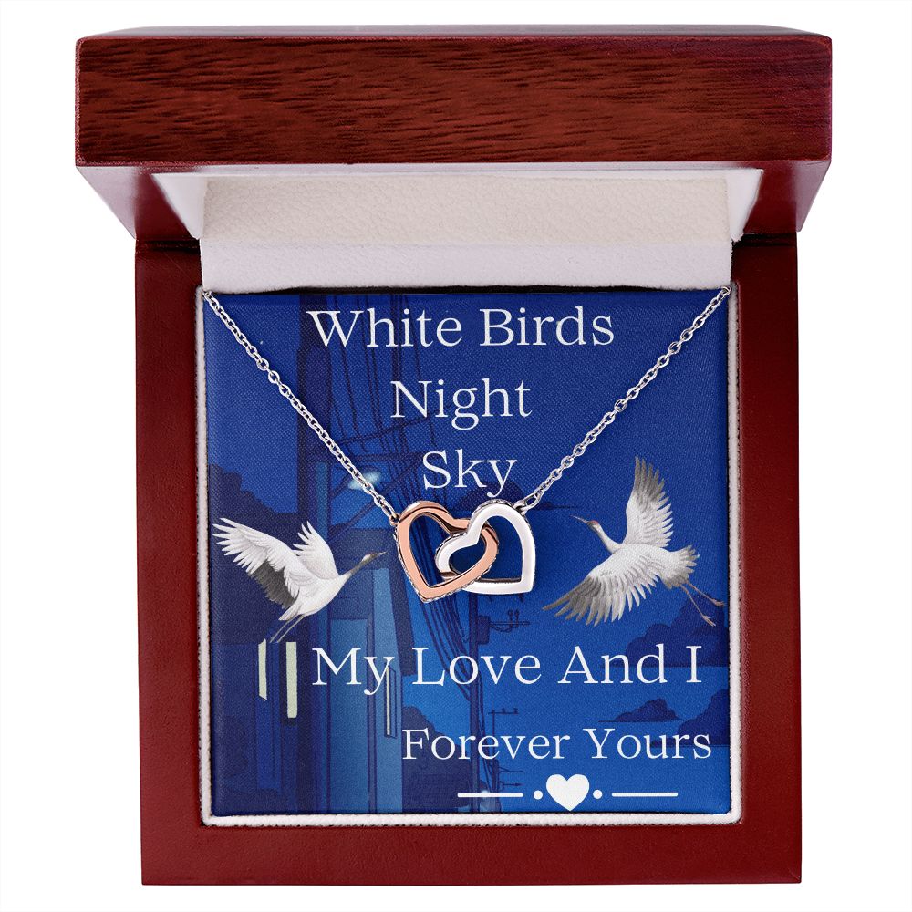 Interlocking Hearts-White Birds Night Sky, My Love And I. Forever Yours-Anime Gift Love, To My Anime Wife Gift, To My Anime Girlfriend Gift, To My Anime Fiance Gift, To My Anime Partner Gift, Anime Gift Love