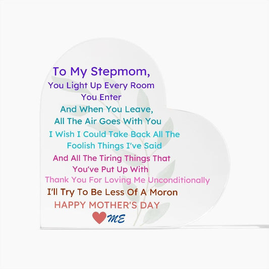 Acrylic Heart Mother's Day Plaque, To Stepmom From Stepson, To Stepmom From Stepaughter,Good Mother's Day Gifts,Mother's Day Gifts Trending