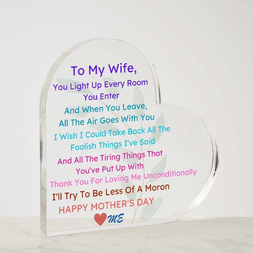 Acrylic Heart Mother's Day Plaque, Good Mother's Day Gifts, Mother's Day Gifts Trending, Mother's Day Gifts From Husband, Husband To Wife