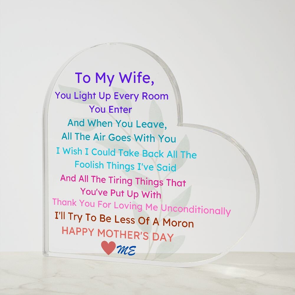 Acrylic Heart Mother's Day Plaque, Good Mother's Day Gifts, Mother's Day Gifts Trending, Mother's Day Gifts From Husband, Husband To Wife