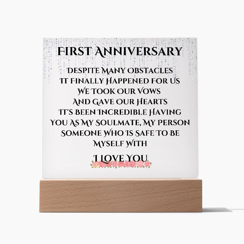 1 Year Anniversary Acrylic Plaque , Anniversary Gift for Wife 1 Year, 1 Year Anniversary Gift, , LED Upgrade