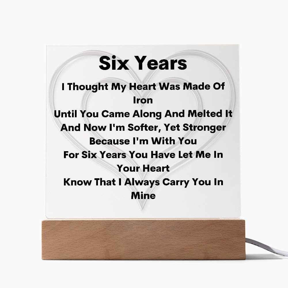 Acrylic 6th Anniversary Gifts Plaque, Iron Anniversary Gifts, , 6th Wedding Anniversary Gift, LED Upgrade