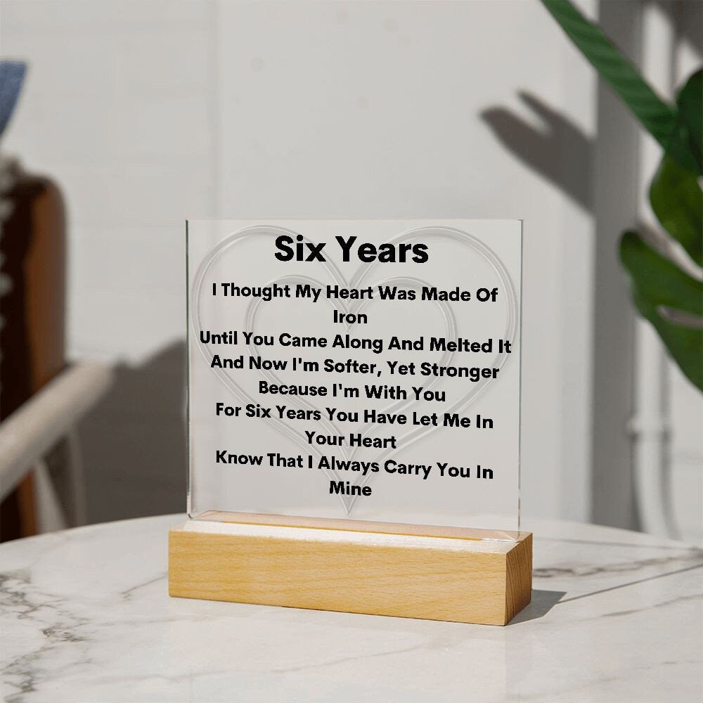 Acrylic 6th Anniversary Gifts Plaque, Iron Anniversary Gifts, , 6th Wedding Anniversary Gift, LED Upgrade