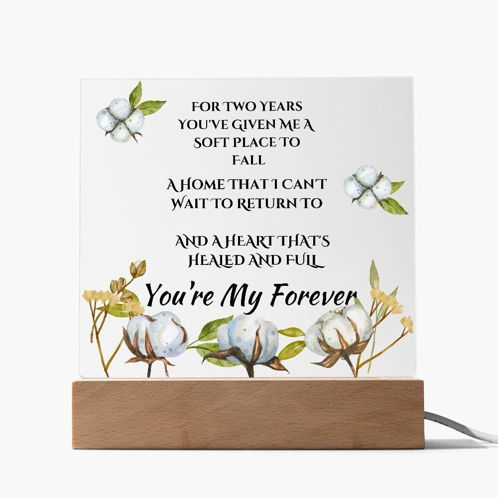 Acrylic 2nd Anniversary Plaque, Cotton Anniversary,  Second Anniversary, LED Upgrade