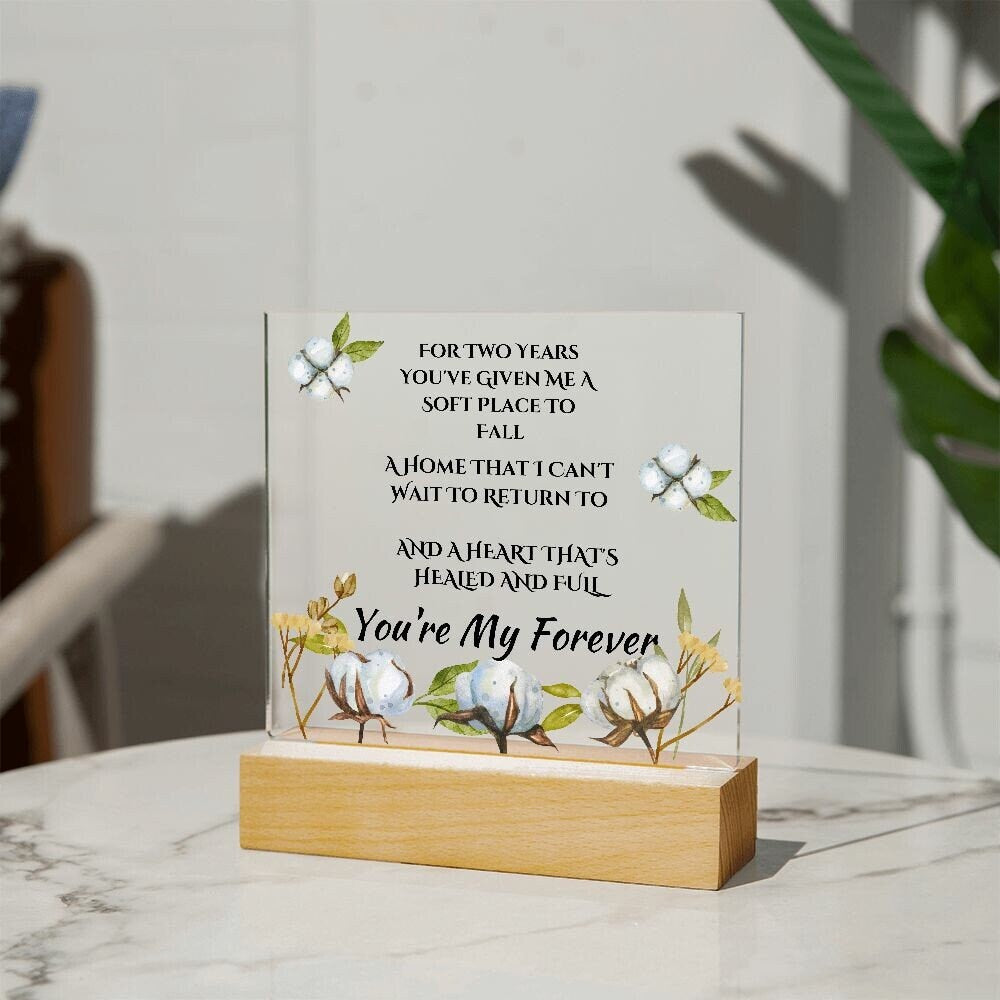 Acrylic 2nd Anniversary Plaque, Cotton Anniversary,  Second Anniversary, LED Upgrade