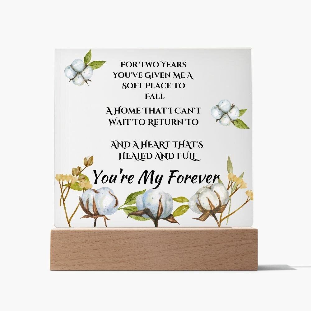 Acrylic 2nd Anniversary Plaque, Cotton Anniversary,  Second Anniversary, LED Upgrade