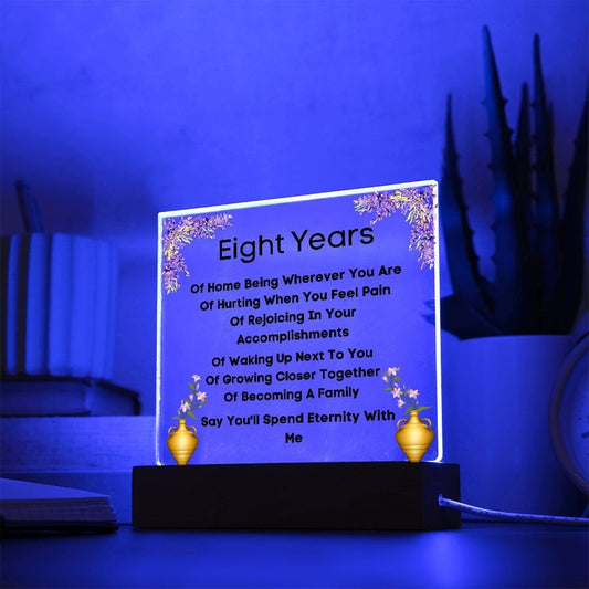 Acrylic Plaque, Eighth Anniversary, Pottery or Bronze or Lilac or Clematis Anniversary Gifts, LED Upgrade