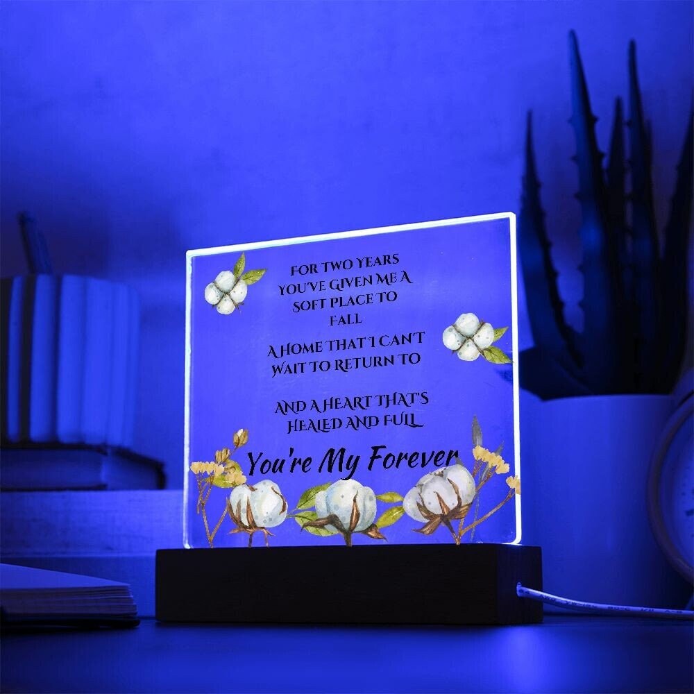 Acrylic 2nd Anniversary Plaque, Cotton Anniversary,  Second Anniversary, LED Upgrade