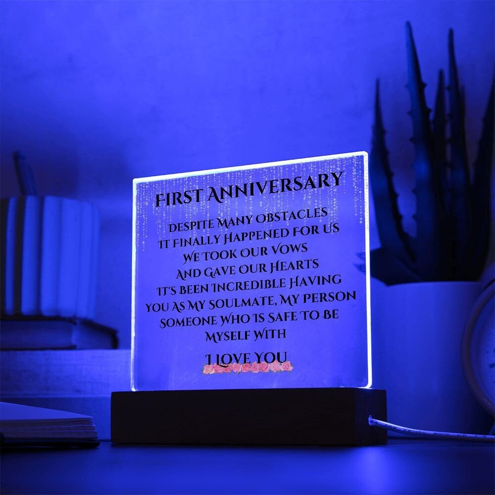 1 Year Anniversary Acrylic Plaque , Anniversary Gift for Wife 1 Year, 1 Year Anniversary Gift, , LED Upgrade