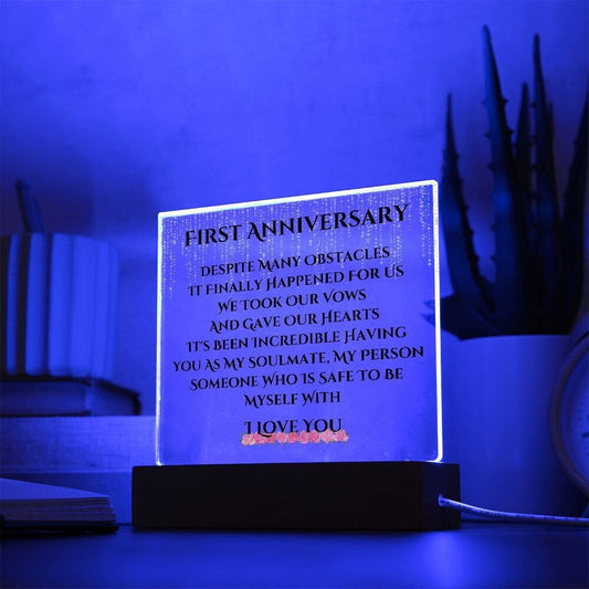 1 Year Anniversary Acrylic Plaque , Anniversary Gift for Wife 1 Year, 1 Year Anniversary Gift, , LED Upgrade