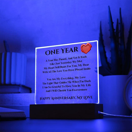 Acrylic Plaque, 1 Year Anniversary Gift For Girlfriend, Dating Anniversary For Her, LED Upgrade