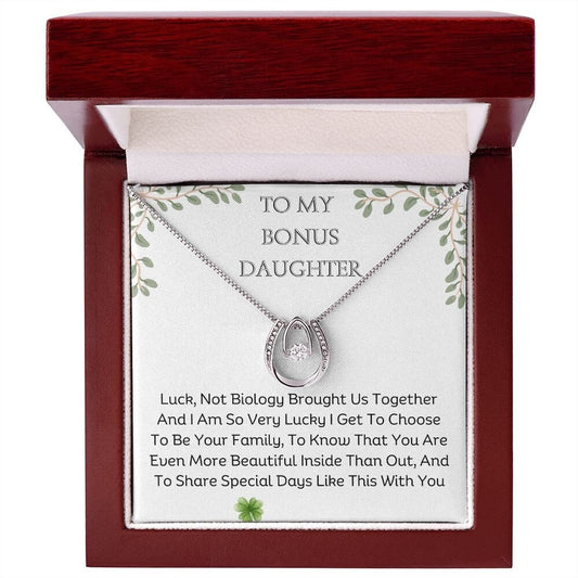 Wedding Day Bonus Daughter Necklace, Horseshoe In White Gold With CZs