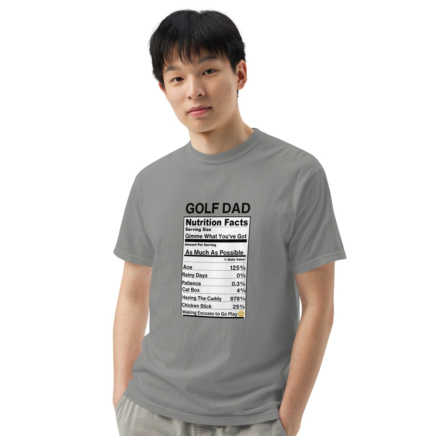 7 Colors Available, Golf Dad Nutrition Facts T Shirt, Heavyweight Cotton