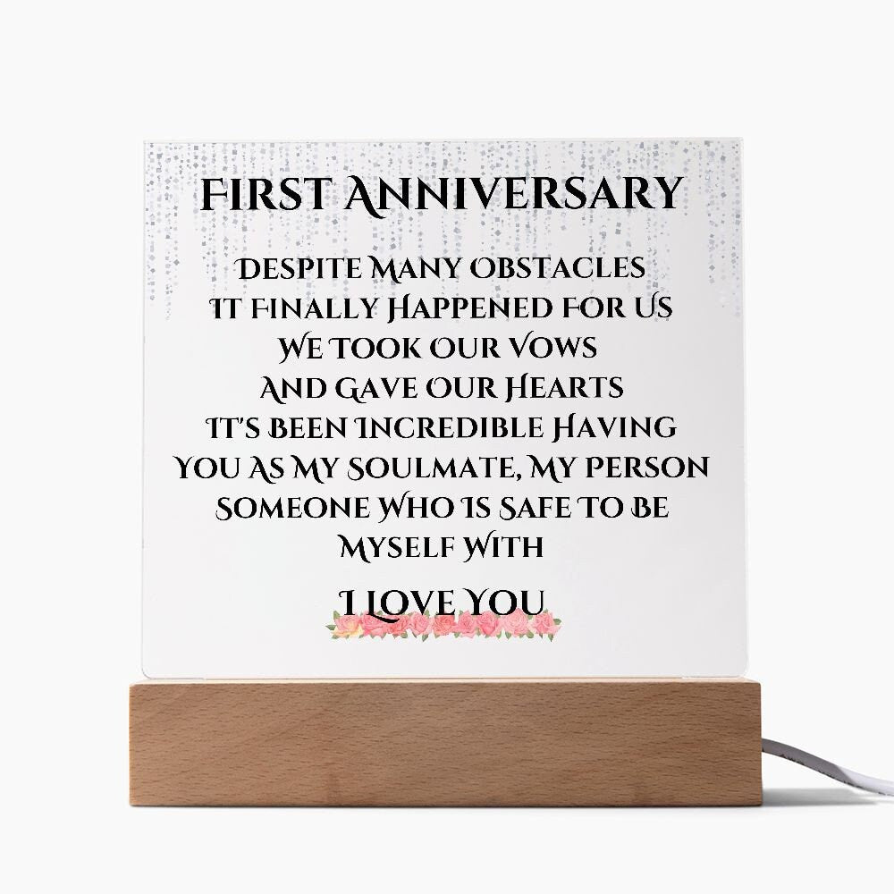 1 Year Anniversary Acrylic Plaque , Anniversary Gift for Wife 1 Year, 1 Year Anniversary Gift, , LED Upgrade