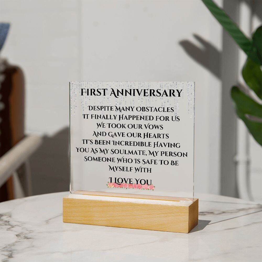 1 Year Anniversary Acrylic Plaque , Anniversary Gift for Wife 1 Year, 1 Year Anniversary Gift, , LED Upgrade