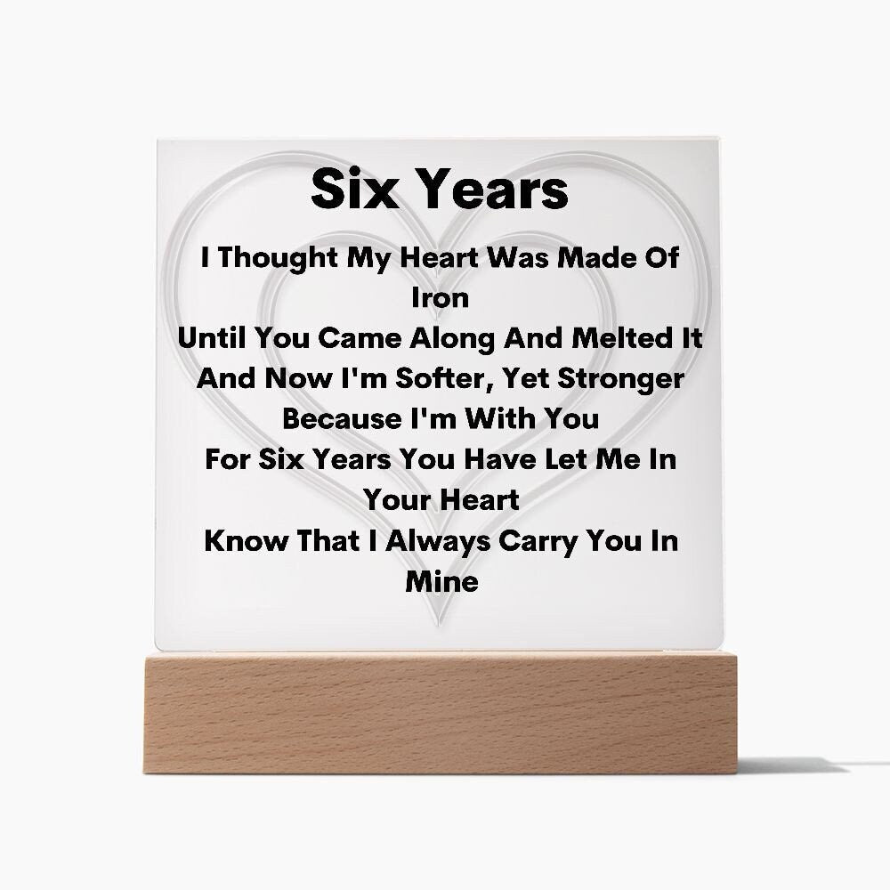 Acrylic 6th Anniversary Gifts Plaque, Iron Anniversary Gifts, , 6th Wedding Anniversary Gift, LED Upgrade