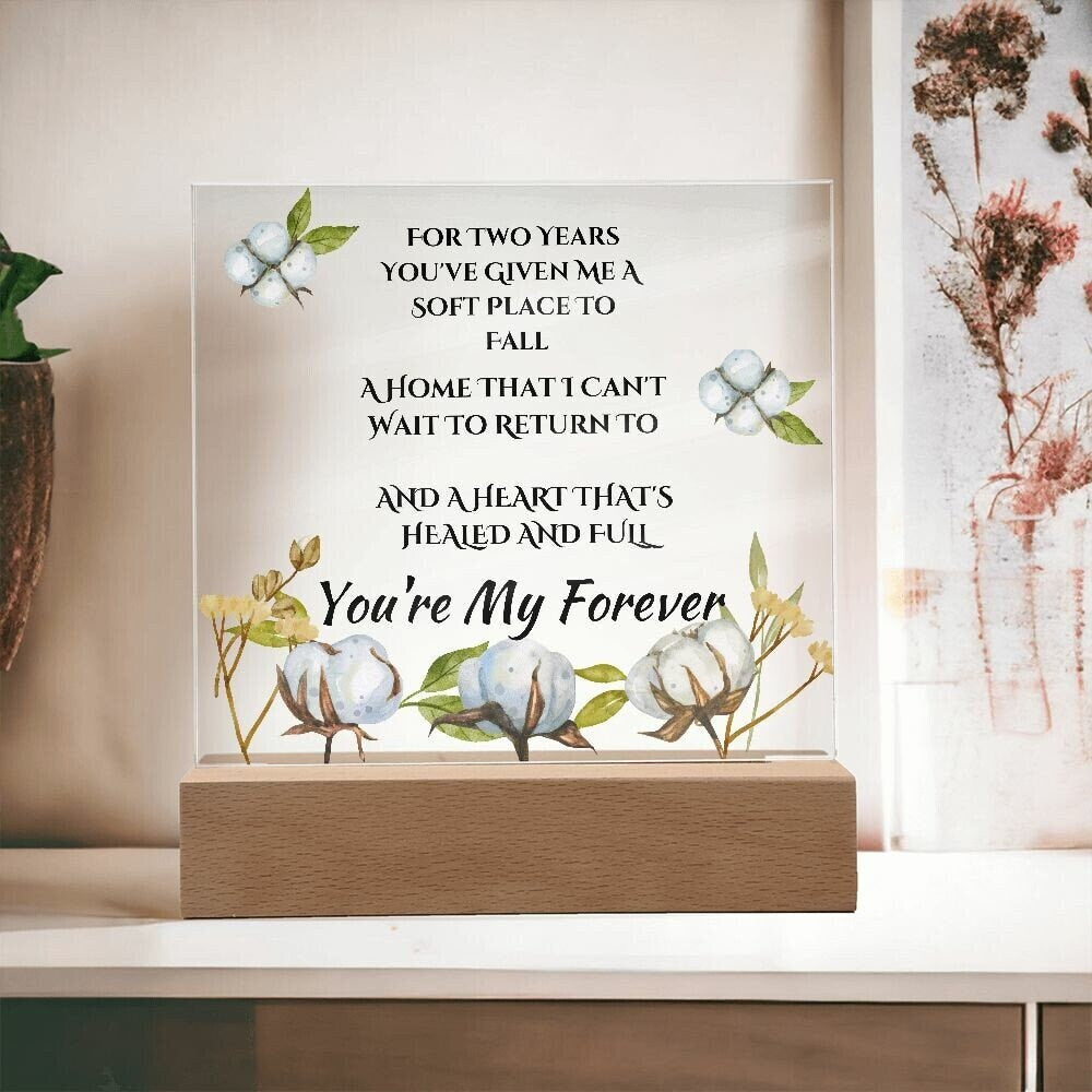 Acrylic 2nd Anniversary Plaque, Cotton Anniversary,  Second Anniversary, LED Upgrade