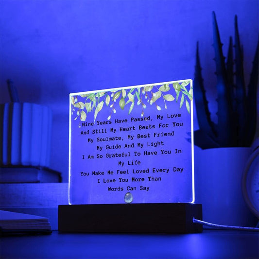 Acrylic Plaque, 9th Anniversary Gift For Wife, Pottery or Willow or Leather or Blue Lapis Anniversary, LED Upgrade