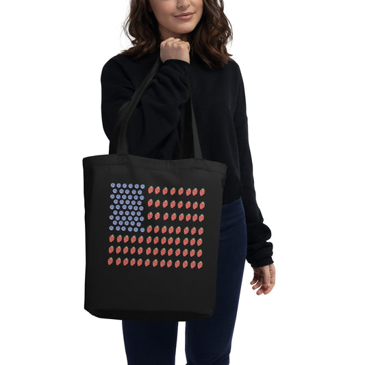 Strawberry And Blueberry With Faces American Flag Eco Friendly Organic Cotton Tote, 2 Colors Available