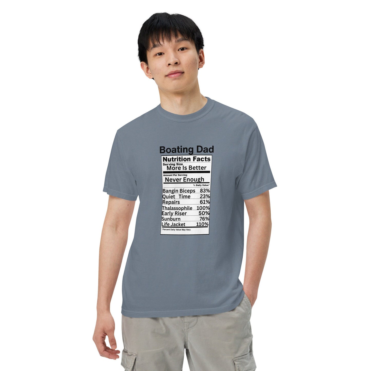 7 Colors Available Boating Dad Nutrition Facts Heavyweight T Shirt