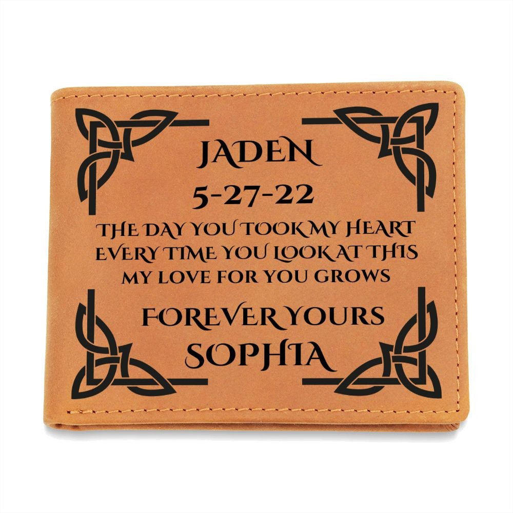 1 Year Anniversary Gift For Boyfriend, Personalized Leather Wallet With Both of Your Names And Date