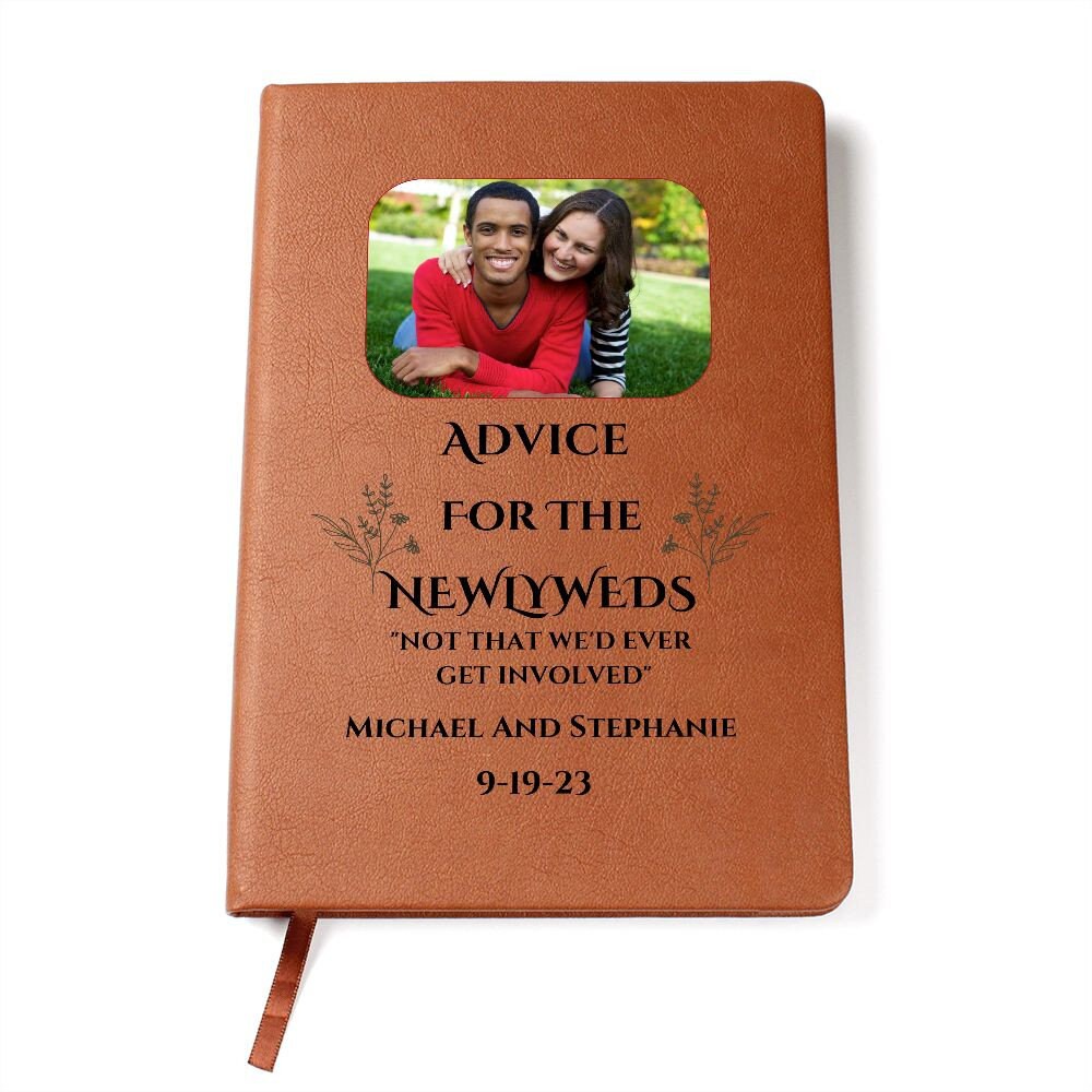 Wedding Guest Book Alternative, Advice For The Newlyweds Journal, Personalized WIth Photo, Names, And Wedding Date, Vegan Leather