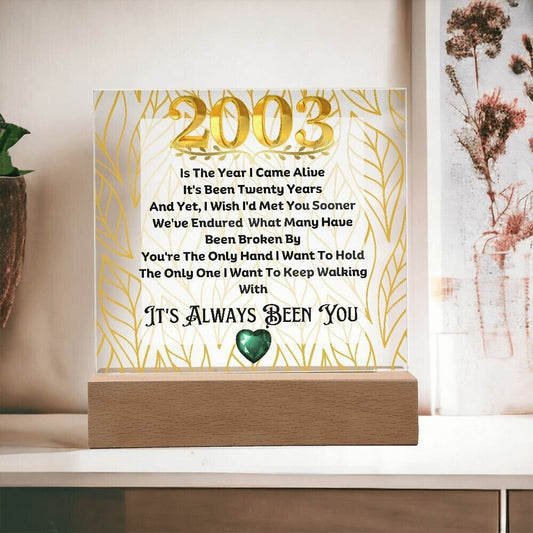 Acrylic 20th Anniversary Plaque, 20th Anniversary Gifts For Husband or Wife, Golden or Emerald or China or Porcelain or Aster, LED Upgrade