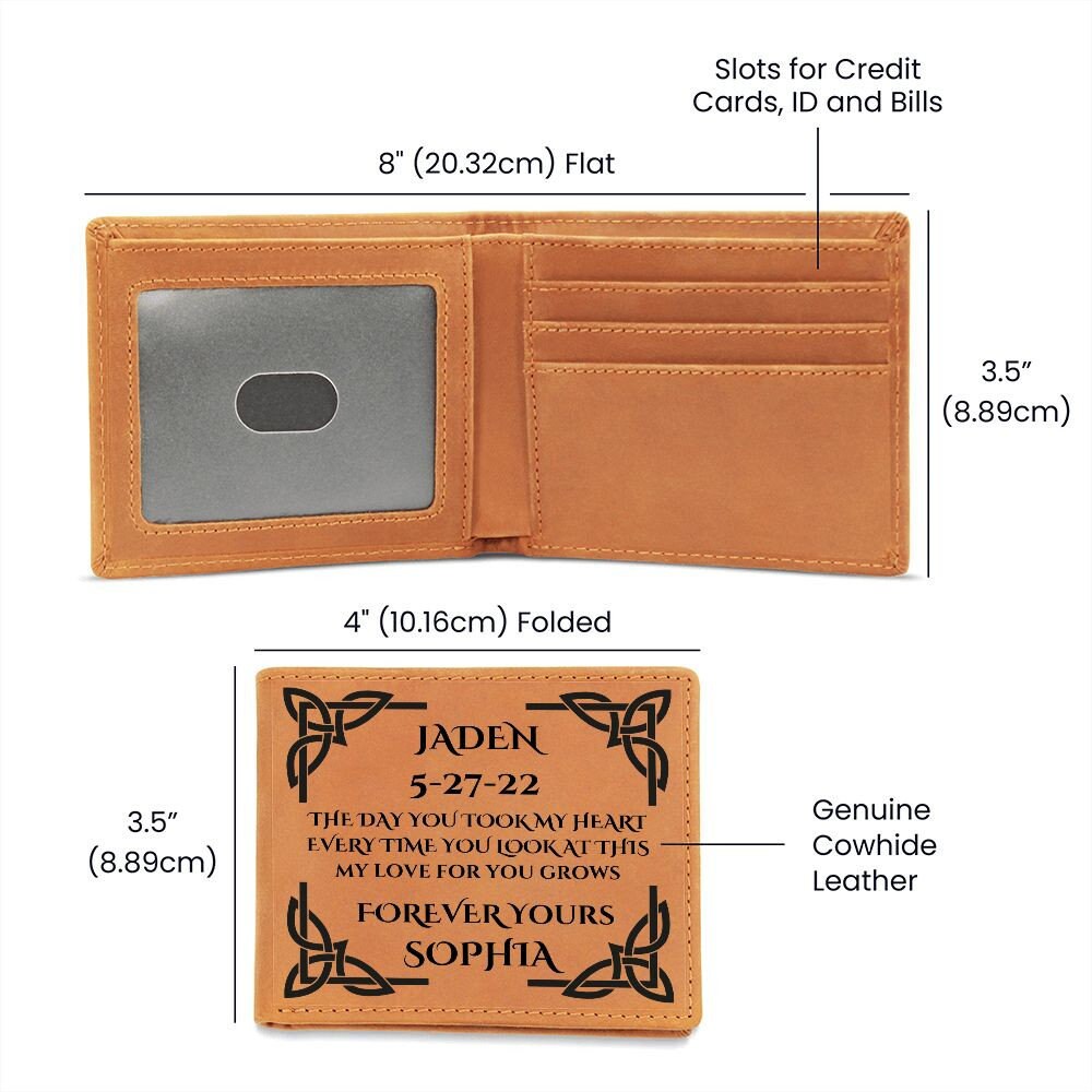 1 Year Anniversary Gift For Boyfriend, Personalized Leather Wallet With Both of Your Names And Date