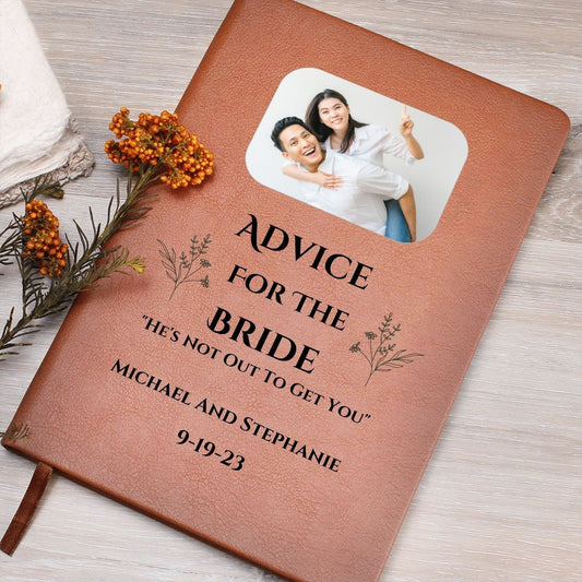 Advice For The Bride Journal, Personalized With Picture And Wedding Date, Vegan Leather, Funny Wedding Gift, Funny Bridal Sower Gift