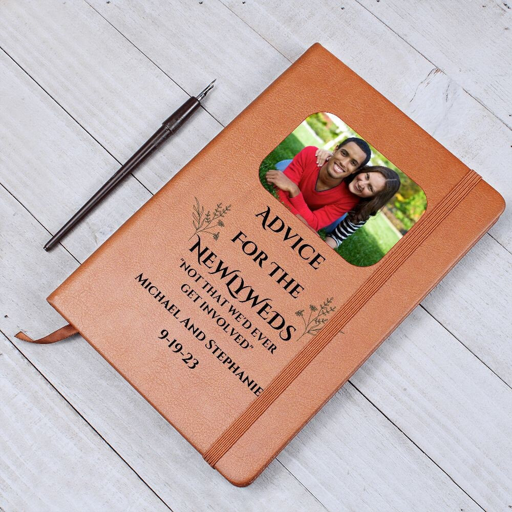 Wedding Guest Book Alternative, Advice For The Newlyweds Journal, Personalized WIth Photo, Names, And Wedding Date, Vegan Leather