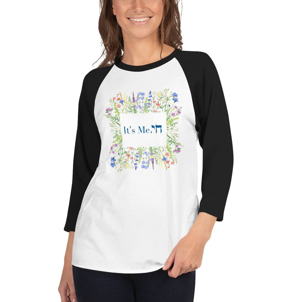 5 Colors Available, "It's Me, (Chai)", Hebrew, Jewish Humor, Bat Mitzvah Gift, 3/4 Sleeve Baseball T-Shirt