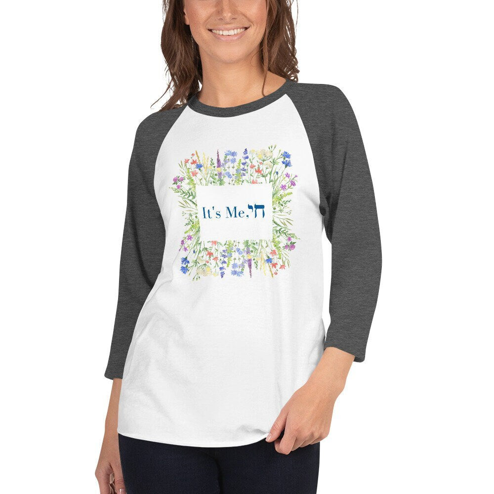 5 Colors Available, "It's Me, (Chai)", Hebrew, Jewish Humor, Bat Mitzvah Gift, 3/4 Sleeve Baseball T-Shirt