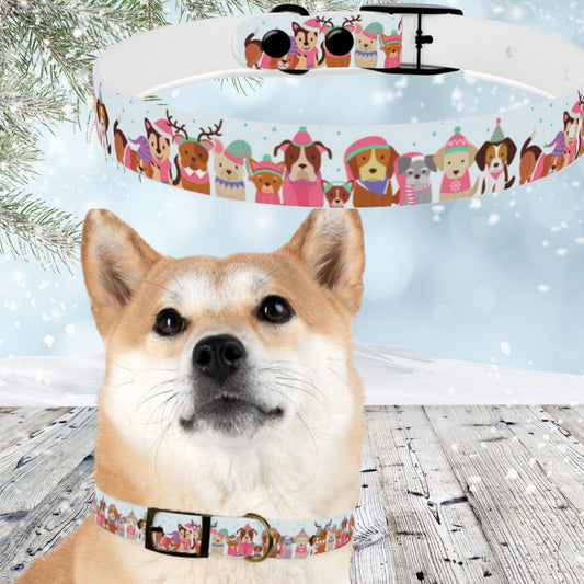 Snowy Day Hypoallergenic Waterproof Dog Collar, 4 Types Of Hardware Finishes Available, Sizes XS-XL