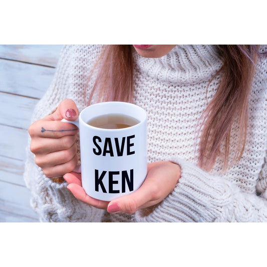 Save Ken, Printed On Both Sides Personalized Extra Large Mug, White, 15oz, For Right And Left Handed People