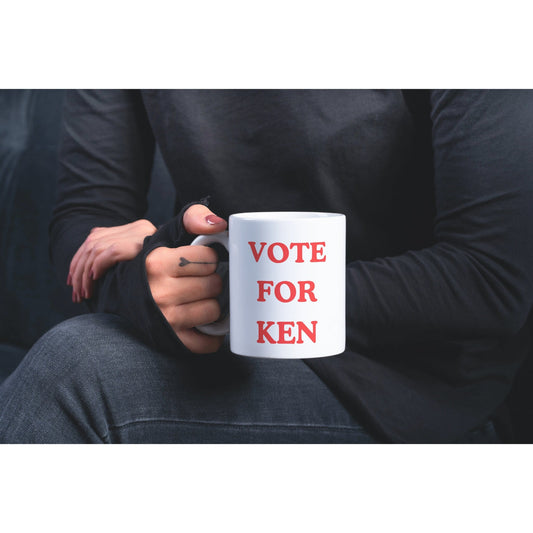 Vote For Ken, Printed On Both Sides Personalized Extra Large Mug, White, 15oz, For Right And Left Handed People