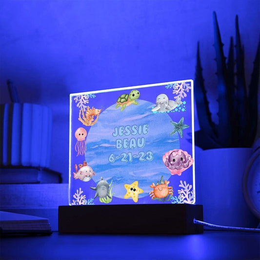 Personalized Baby Sea Turtle And Under The Sea Creatures Plaque And Nightlight With Upgrade, Baby's Name And Date Of Birth