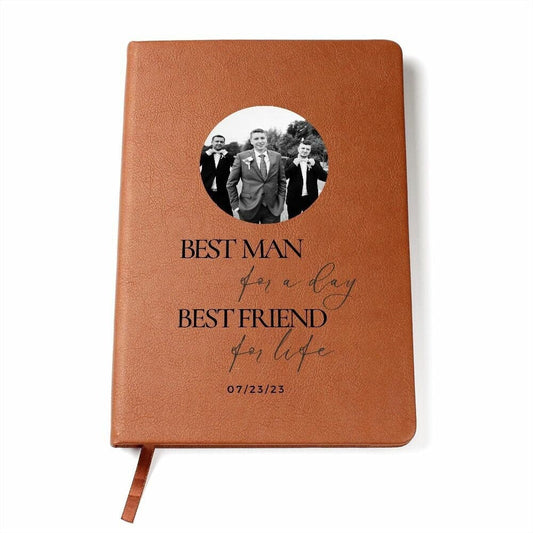 Best Man Proposal Or Thank You Gift, Personalized Vegan Leather Journal With Custom Photo And Date