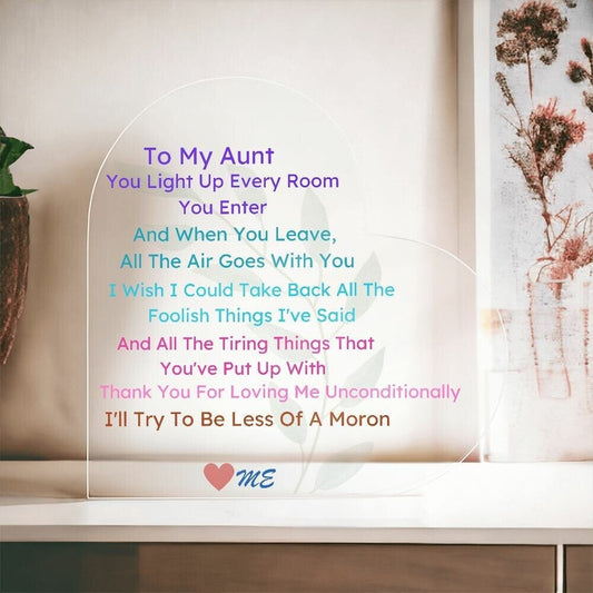 Aunt Acrylic Heart Plaque, Birthday Gift For Aunt, Apology Gift For Aunt